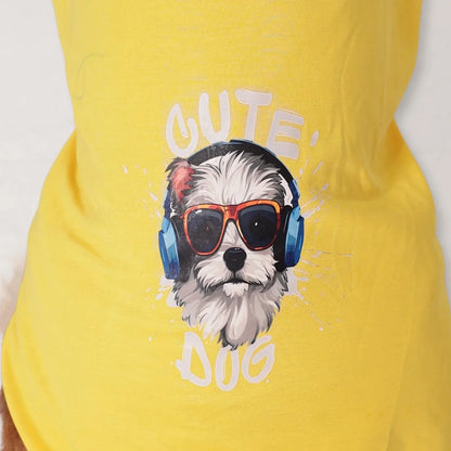 Cute Dog Graphic Tee - Yellow